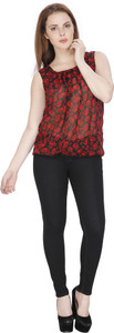 Rashi Creation Party Sleeveless Printed Women's Red Top