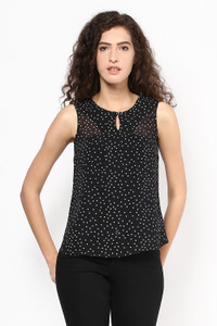 Martini Casual Sleeveless Polka Print Women's Black, White Top