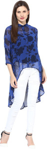 Harpa Casual 3/4th Sleeve Printed Women's Dark Blue Top
