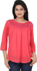 Anam Export Casual 3/4th Sleeve Solid Women's Red Top