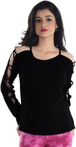 Veakupia Casual Full Sleeve Solid Women's Black Top