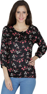 Mayra Party 3/4th Sleeve Printed Women's Black Top