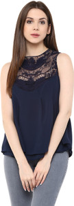 Mayra Party Sleeveless Solid Women's Blue Top