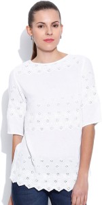 Vaak Casual Short Sleeve Embroidered Women's White Top