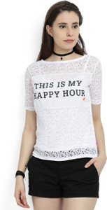 United Colors of Benetton Casual Half Sleeve Printed Women's White Top
