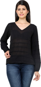 Vaak Casual Full Sleeve Solid Women's Black Top