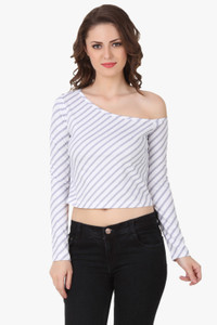 Texco Party Full Sleeve Striped Women's Grey, White Top