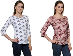 Stop Look Casual 3/4th Sleeve Printed Women Multicolor Top