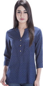 Amadore Casual 3/4th Sleeve Polka Print Women's Blue Top