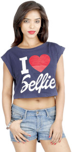 LondonHouze Casual Short Sleeve Printed Women's Dark Blue Top