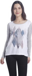 Vero Moda Casual Full Sleeve Printed Women's Grey, White Top