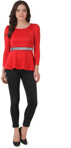Texco Casual Full Sleeve Solid Women's Red, Black Top