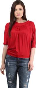 Mayra Casual Balloon Sleeve Solid Women's Red Top