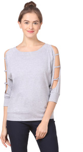 Fashion Expo Casual 3/4th Sleeve Solid Women's Grey Top