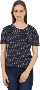 United Colors of Benetton Casual Short Sleeve Printed Women's Blue, White Top