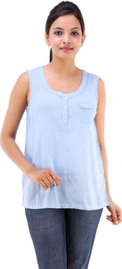 Goodwill Impex Casual Sleeveless Solid Women's Blue Top