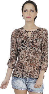 Mask Lifestyle Casual 3/4th Sleeve Polka Print Women's Brown Top