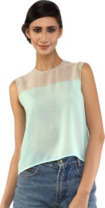 Urbanroots Casual Sleeveless Solid Women's Light Blue Top