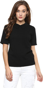 Miss Chase Casual Short Sleeve Solid Women's Black Top