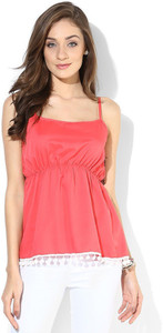 Popnetic Casual Sleeveless Solid Women's Pink Top