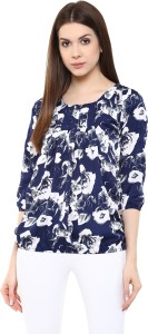 Mayra Party 3/4th Sleeve Printed Women's Blue, White Top