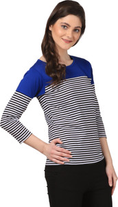 Fashion Expo Casual 3/4th Sleeve Striped Women's Blue Top