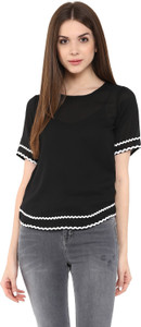 Calgari Casual Short Sleeve Solid Women's Black Top