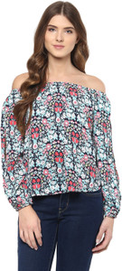 Harpa Casual Full Sleeve Printed Women's Green Top