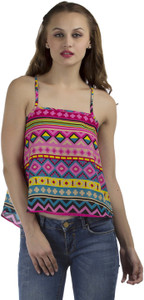 Marzeni Casual Noodle strap Geometric Print Women's Multicolor Top