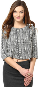 La Zoire Party 3/4th Sleeve Printed Women's White, Black Top