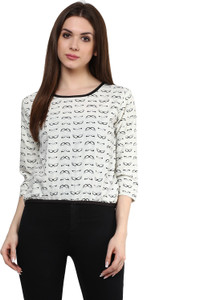 Mayra Party 3/4th Sleeve Printed Women's White Top