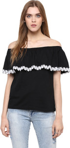 Harpa Casual Sleeveless Solid Women's Black Top