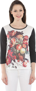 Miss Grace Casual 3/4th Sleeve Printed Women's Black Top