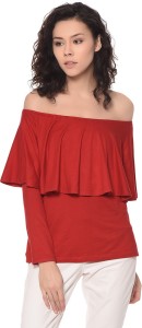Purys Casual Sleeveless Solid Women's Red Top