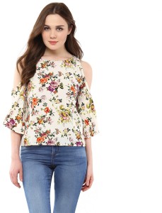 Harpa Casual 3/4th Sleeve Floral Print Women's White Top