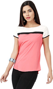 Eavan Casual Short Sleeve Solid Women Pink, White Top