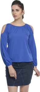 @499 Party Full Sleeve Solid Women's Blue Top