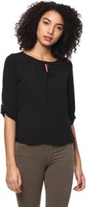 Harpa Casual 3/4th Sleeve Solid Women's Black Top