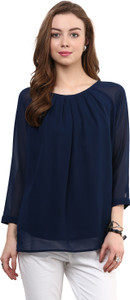 Rare Casual Short Sleeve Solid Women's Blue Top