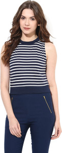 Miss Chase Casual Sleeveless Striped Women's Blue Top