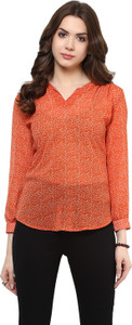 Martini Casual Full Sleeve Printed Women's Orange Top