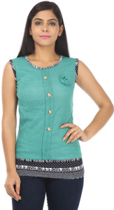 TeeMoods Casual Sleeveless Solid Women's Green Top
