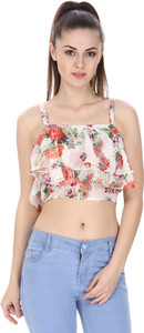 Marzeni Casual Shoulder Strap Floral Print Women's Multicolor Top