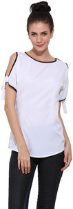 Trend Arrest Party Short Sleeve Solid Women's White Top