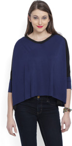 United Colors of Benetton Casual 3/4th Sleeve Solid Women's Dark Blue Top