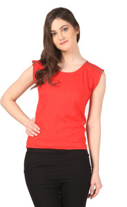 Fashion Expo Casual Sleeveless Solid Women's Red Top