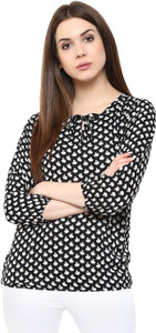 Mayra Casual 3/4th Sleeve Printed Women's Black, White Top