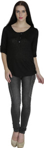 Svt Ada Collections Casual 3/4th Sleeve Solid Women's Black Top