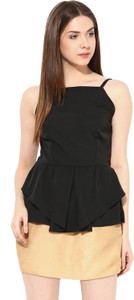 Miss Chase Party Sleeveless Solid Women's Black Top
