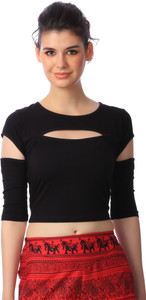 Cation Casual 3/4th Sleeve Solid Women's Black Top